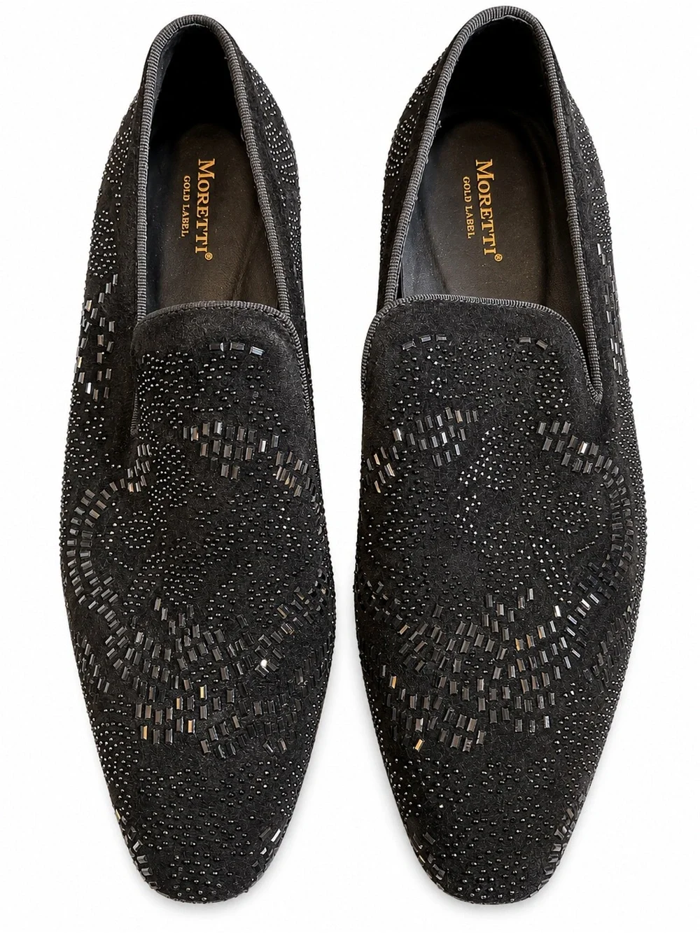 Black Embellished Suede Men’s Moretti Gold Label Loafers
